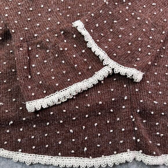 Altar'd State Women's L Brown Cream Polka Dot Cottage Boho Crochet Edge Sweater - Picture 6 of 7
